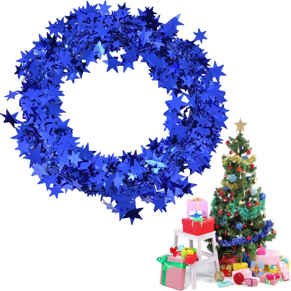 7.5m Star Garland Assort Color Tinsel WreathTree Garland for Christmas Tree Decorations for Home Wedding Party Ornament(Blue) Clothing Accessories