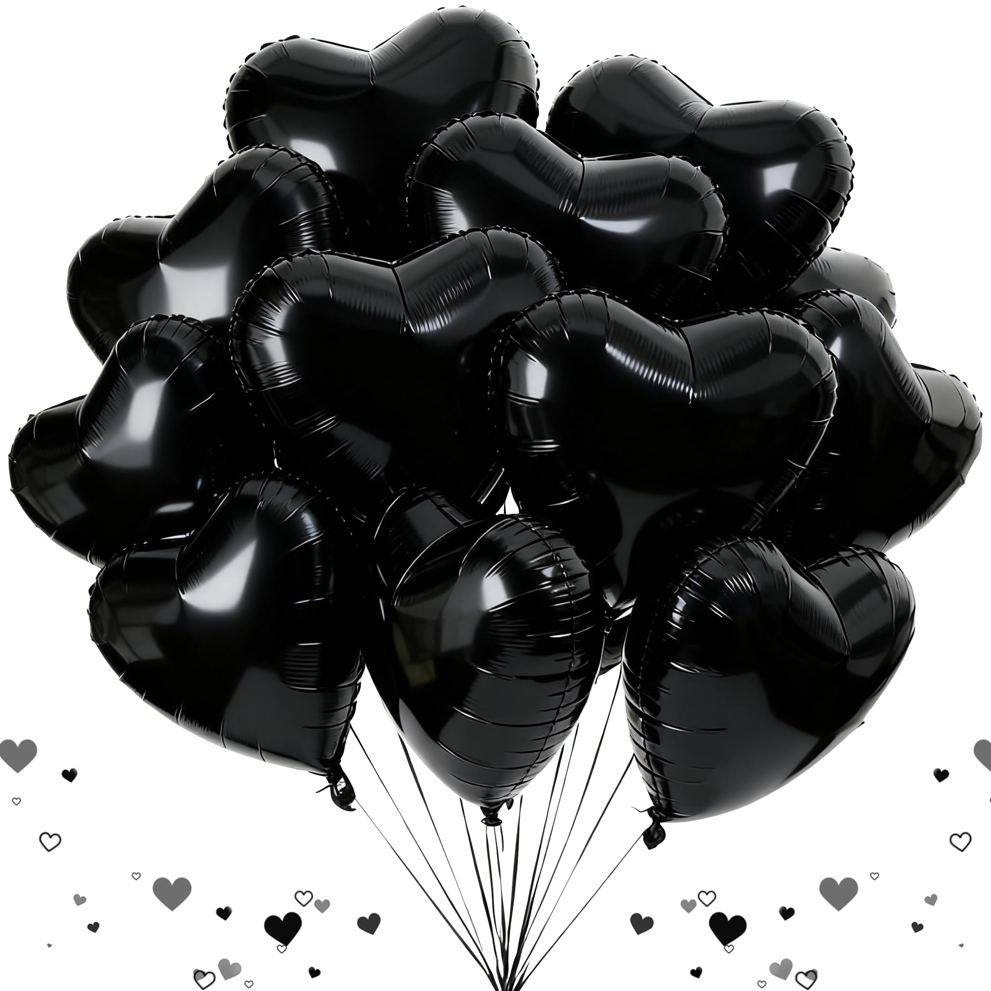 Photo 1 of 12 PCS Black Heart Balloons, 18 Inch Large Black Heart Foil Balloon, Love Valentines Mylar Balloon for Valentines Engagement Brithday Baby Shower Wedding Party Decorations