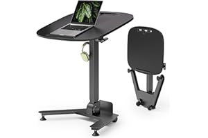 WALKINGDESK Foldable Pneumatic Height Adjustable Mobile Standing Desk with 90° Tiltable Tabletop, 27.2x18.9 Inch Portable Laptop Desk with Wheels, Holds Up to 66.1lbs for Home Office, Study, Black