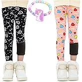 MZSYLK Girls Fleece Lined Leggings Set Thick Thermal Trousers Cotton Colourful Girls Winter Warm Pants Floral Printed Tights