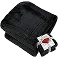 SOLARON Queen Blanket Soft Extra Large for Fall Winter Spring All Season Cozy Warm 430GSM Medium Weight Thermal Thick Flannel Fleece for Couch Bed Sofa 88 x 95 inches (Black, 1)