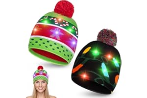 Shindel 2PCS Light Up Hats, Knit LED Beanie Hat for Christmas Party Costumes