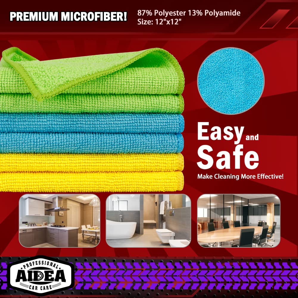 AIDEA Microfiber Cleaning Cloth, 50PK, Microfiber Towels for Cars, Premium Wash Cloths, Dusting Cloth Cleaning Rags, Absorbent Towels for SUVs, House, Kitchen, Window, Cleaning Supplies12×12