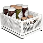 ULIKEUS Sliding Cabinet Basket Organizer Drawer Self Adhesive Slide out Pantry Shelves Heavy Duty Carbon Steel Slide Cabinet Storage Basket with Handle for Bathroom Kitchen Home