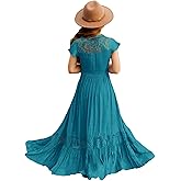 HOSIKA Girls Elegant Lace Ruffle Sleeve A-Line Formal Wedding Party Flower Girl Dress 6-12 Years