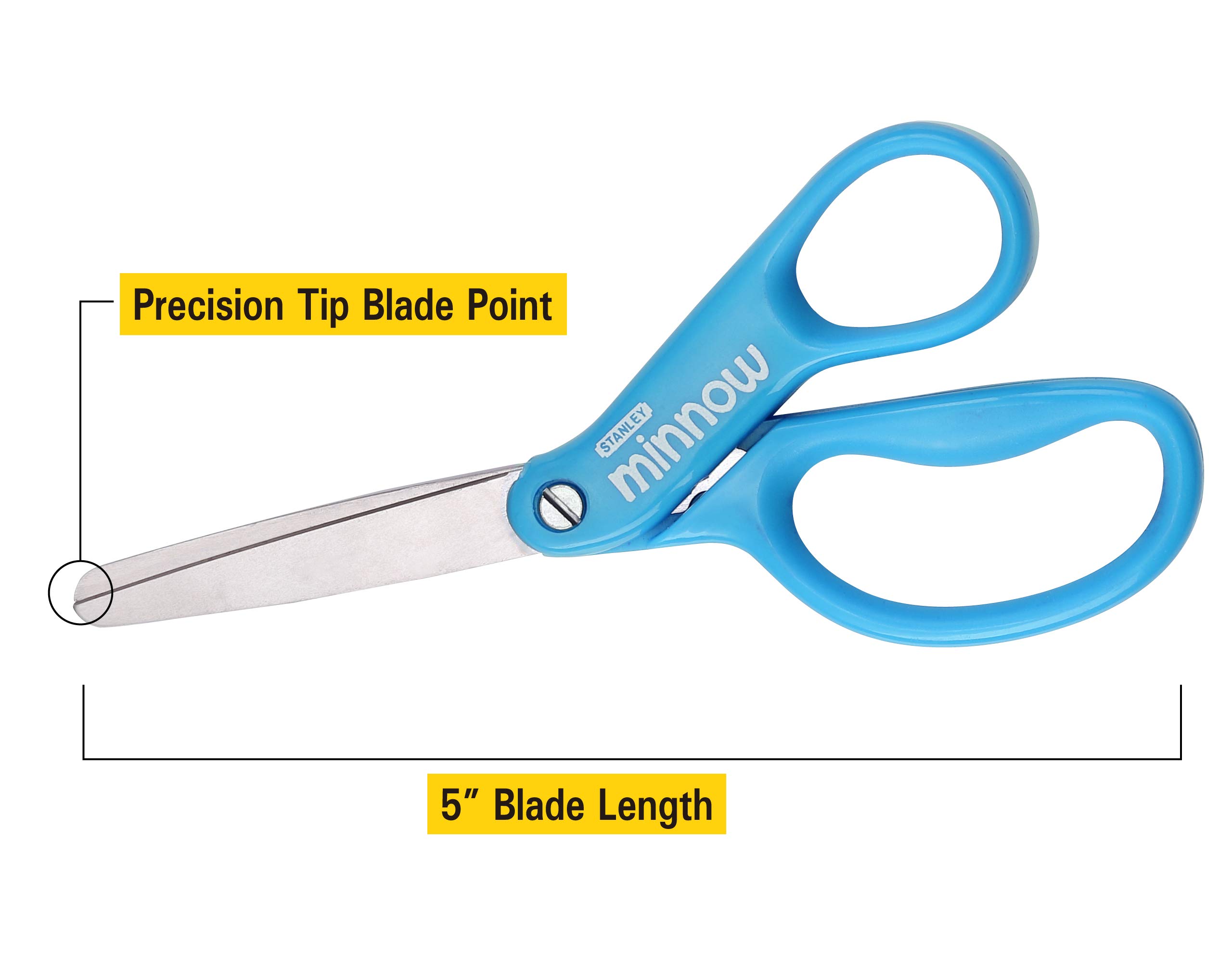 Stanley Minnow 5-Inch Pointed Tip Kids Scissors, 8 Pack, Assorted Colors (SCI5PT-8PK)
