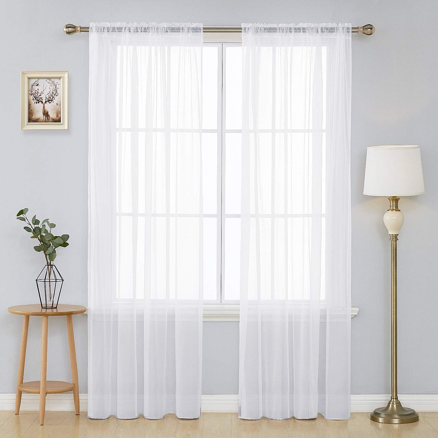 Deconovo White Sheer Curtains 84 Inch Length Long, Lightweight Light Filtering Voile Sheer Curtains for Bedroom Living Room Wedding, Rod Pocket Sheer Drapes (60W x84L Inch, White, 2 Panels)