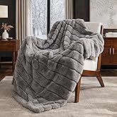 Cozy Bliss Deluxe Sheared Rabbit Faux Fur Throw Blanket, Soft Fuzzy High-Low Sculpted Plush Blanket for Couch, Cozy Home Accent, All Season Use, Grey 50"x60"