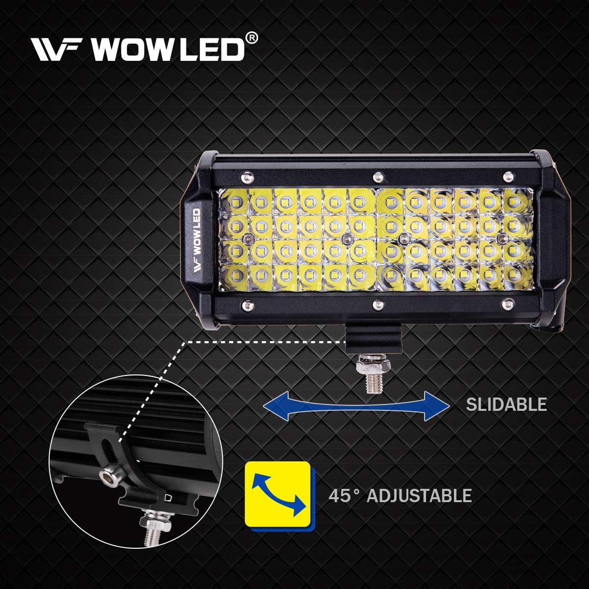 WOWLED Spot Work Lights, 2Pcs 7" 4 Rows LED 14400LM 6000K Waterproof Off Road Driving Lights for Camp Trucks 12V 24V - Image 5