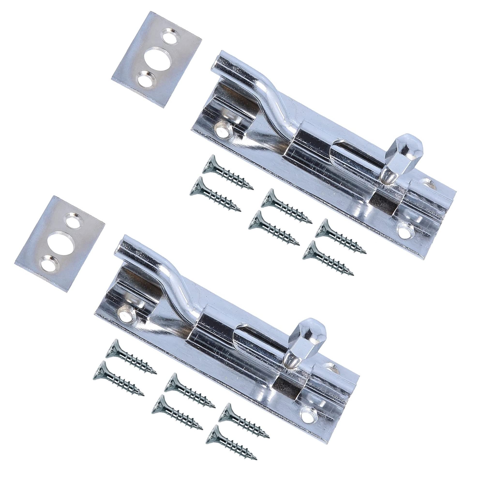 TERF® Polished Chrome Door Bolt Barrel Slide Lock Necked Door Bolt 75mm [3''] Door Latch with Screws Ideal Door Locks for Internal and External Doors 75mm - Pack of 2