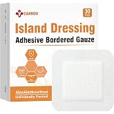 Carbou Island Dressing 4"x4" 30ct Sterile Bordered Gauze Pads Wound Care | Sterile Individually Wrapped packs,Highly Absorbent Adhesive Dressing Pad,Bordered Gauze With Adhesive Border,Island Bandages