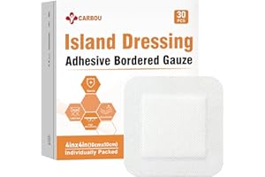[4''x4''-30count] Carbou Island Dressing Bordered Gauze Sterile Individually Wrapped Gauze Pads,Highly Absorbent Adhesive Dressing Pad,Soft and Breathable Wound Dressing for Wound Care
