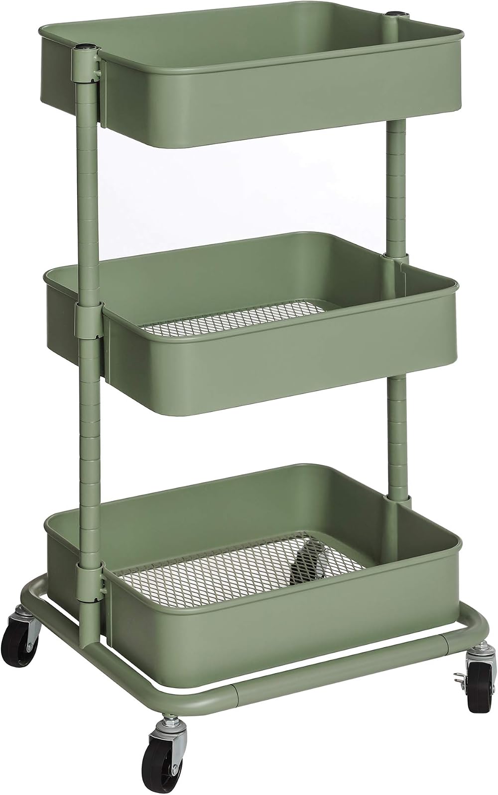 SONGMICS 3-Tier Storage Trolley Rolling Cart Olive Green BSC060C01