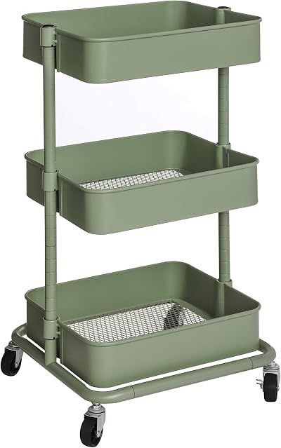 SONGMICS 3-Tier Storage Trolley Rolling Cart Olive Green BSC060C01