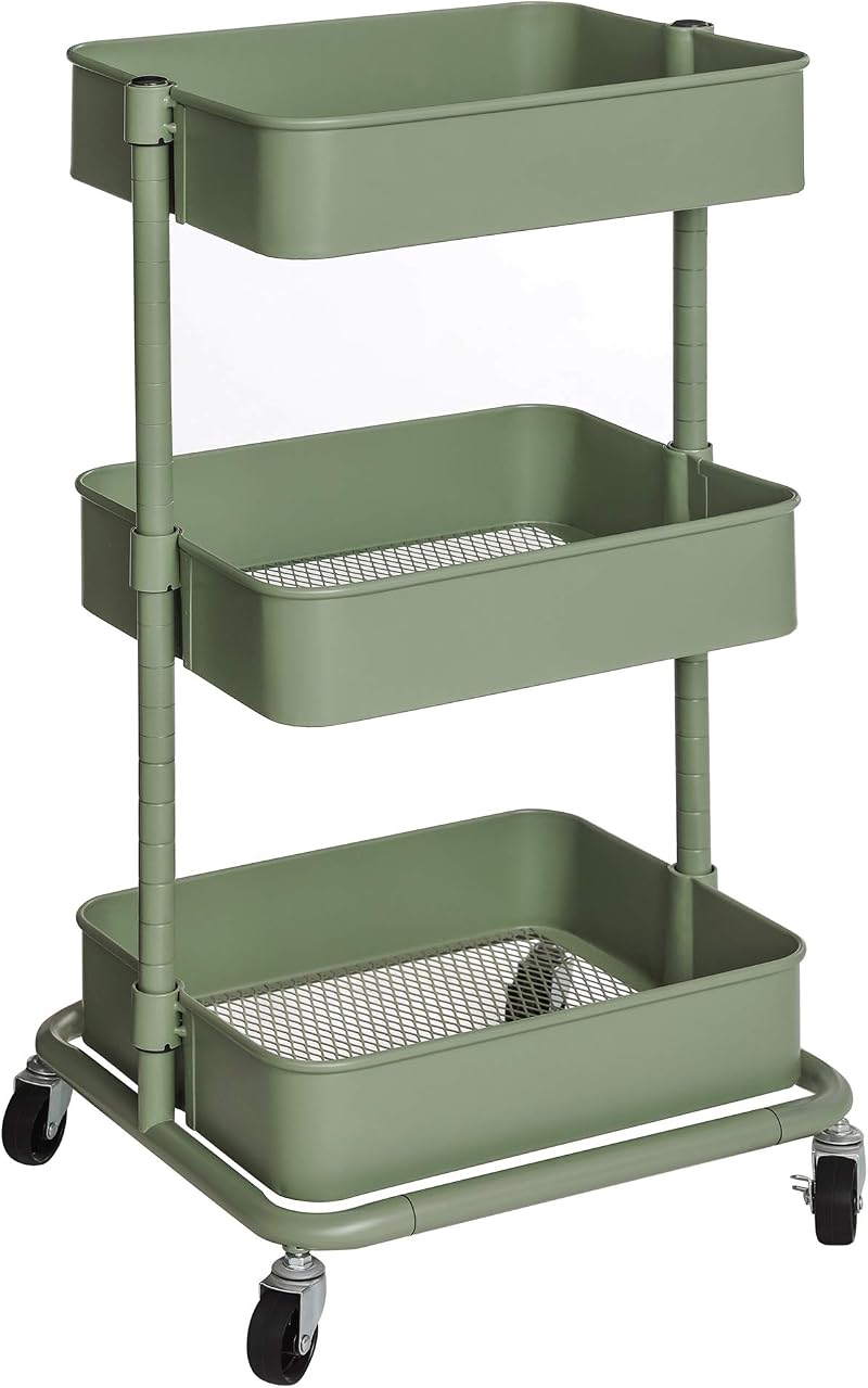 SONGMICS 3-Tier Storage Trolley Rolling Cart Olive Green BSC060C01