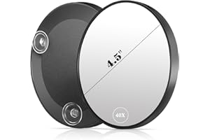 JJHXR 40X Magnifying Mirror, 4.5IN Round 40X Travel Magnified Mirror with 3 Suction Cups, Wall Mounted Makeup Magnifying Glass 40x High Magnification -Perfect for Handheld Detail Makeup/Shaving, Black, 1PCS