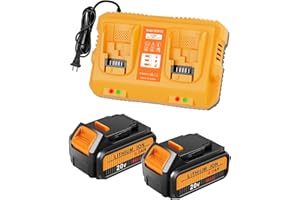 Amityke DCB102 Replacement for Dewalt 20V Battery Charger Station and 2Pack Replacement for dewalt 20v Battery Compatible with Dewalt 12V/20V Battery
