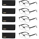 FEISEDY 5 Pack Rectangular Classic Reading Glasses for Men Woman Lightweight Spring Hinge Readers B0300