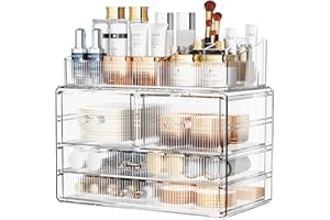 ZHIAI Stackable Storage Drawers, Acrylic Bathroom Counter Organizer Clear Makeup Organizers for Vanity, Kitchen Cabinets, Bathroom, Undersink, Home Organization and Storage (1 Top 4 Drawers D)