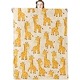 jwyta Cute Giraffe Flannel Blanket,Adorable Cartoon Wild Animal Design Throw with Beige Background,Lightweight Fleece Blankets for Wildlife Lover,Couch,Cabin,Bed,Camping Decor Gifts,60x50in