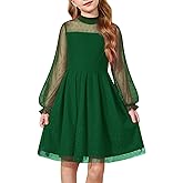 Arshiner Girls Dresses Contrast Mesh Puff Long Sleeve Mock Neck Formal Party A Line Short Tulle Dress