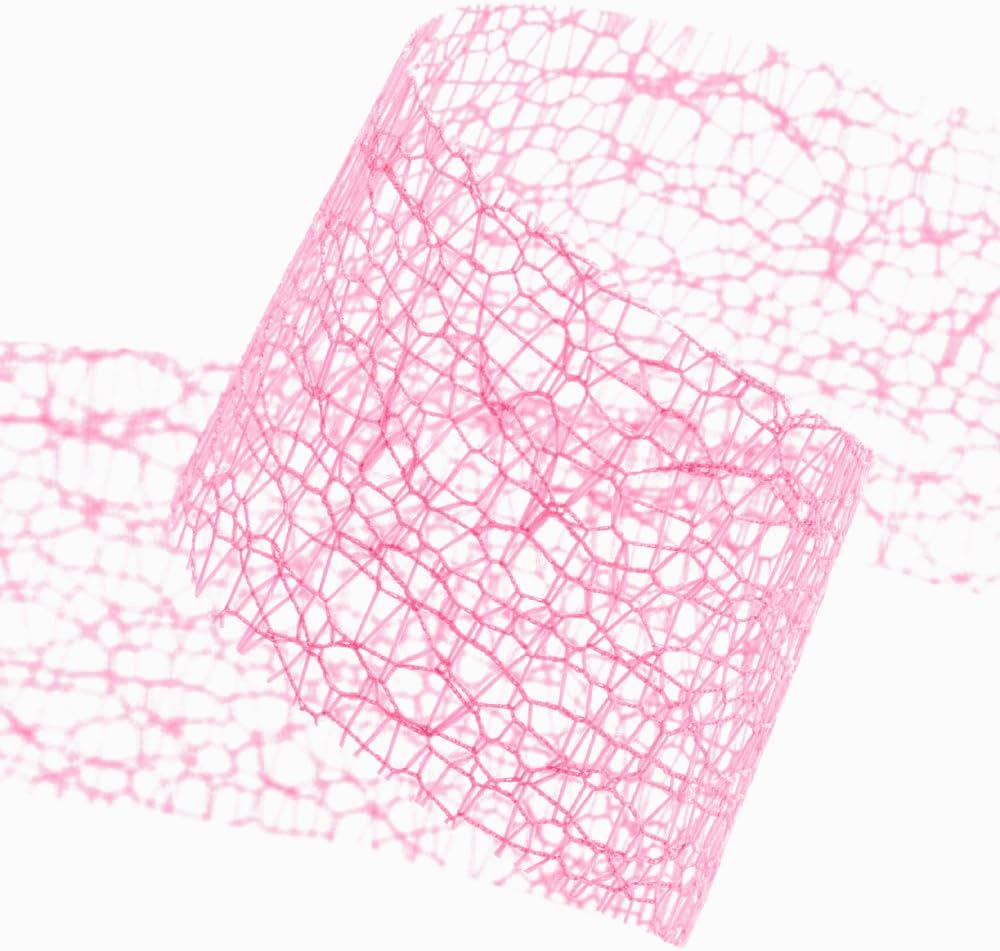 38mm spider web deco ribbon lace net jute mesh trim ribbon 5 Metre length (Light Pink)