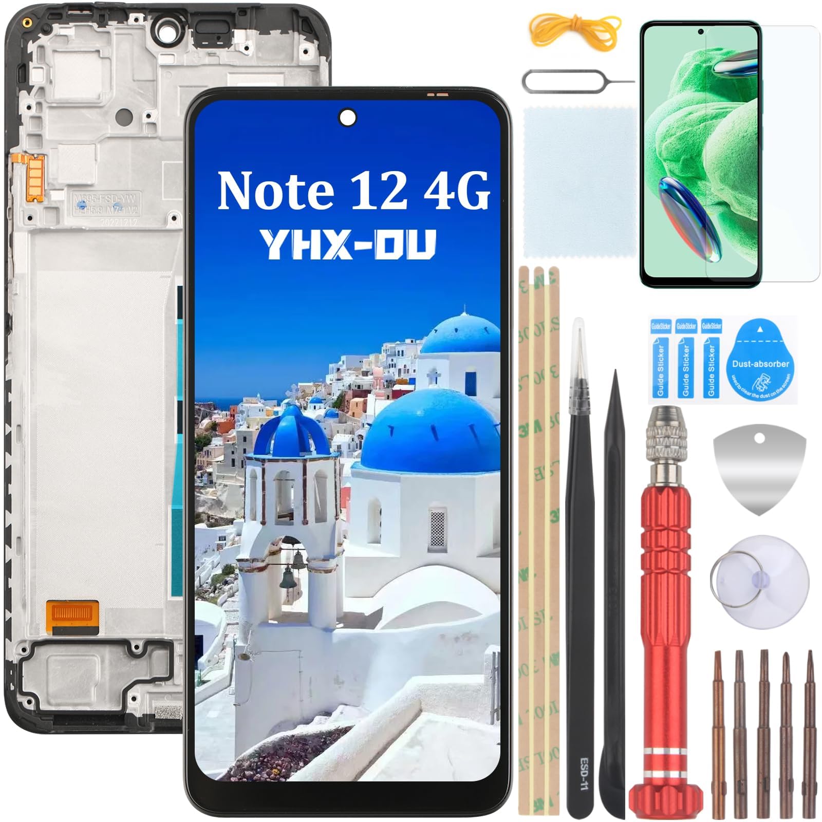 YHX-OU Screen Replacement for Xiaomi Redmi Note 12 4G Incell LCD Display Compatible with Redmi Note 12 4G 23021RAAEG Touch Screen Digitizer Assembly 6.67 Inches Black with Frame with Repair Tools