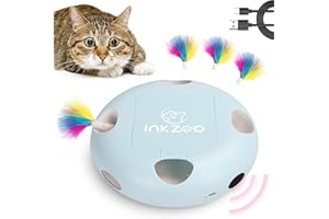 INKZOO Cat Toys, Interactive Cat Toys for Indoor Cats, Ultra Fun Smart Interactive Kitten Toy, Automatic 7 Holes Mice Whack-A-Mole， USB Rechargeable, 4 Pieces Feather Refills (Blue)