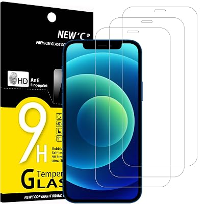 NEW'C 3 Pack Designed for iPhone 12,iPhone 12 Pro Screen Protector (6.1"), Enhanced Tempered Glass Protection, Case Friendly Bubble Free Ultra Resistant