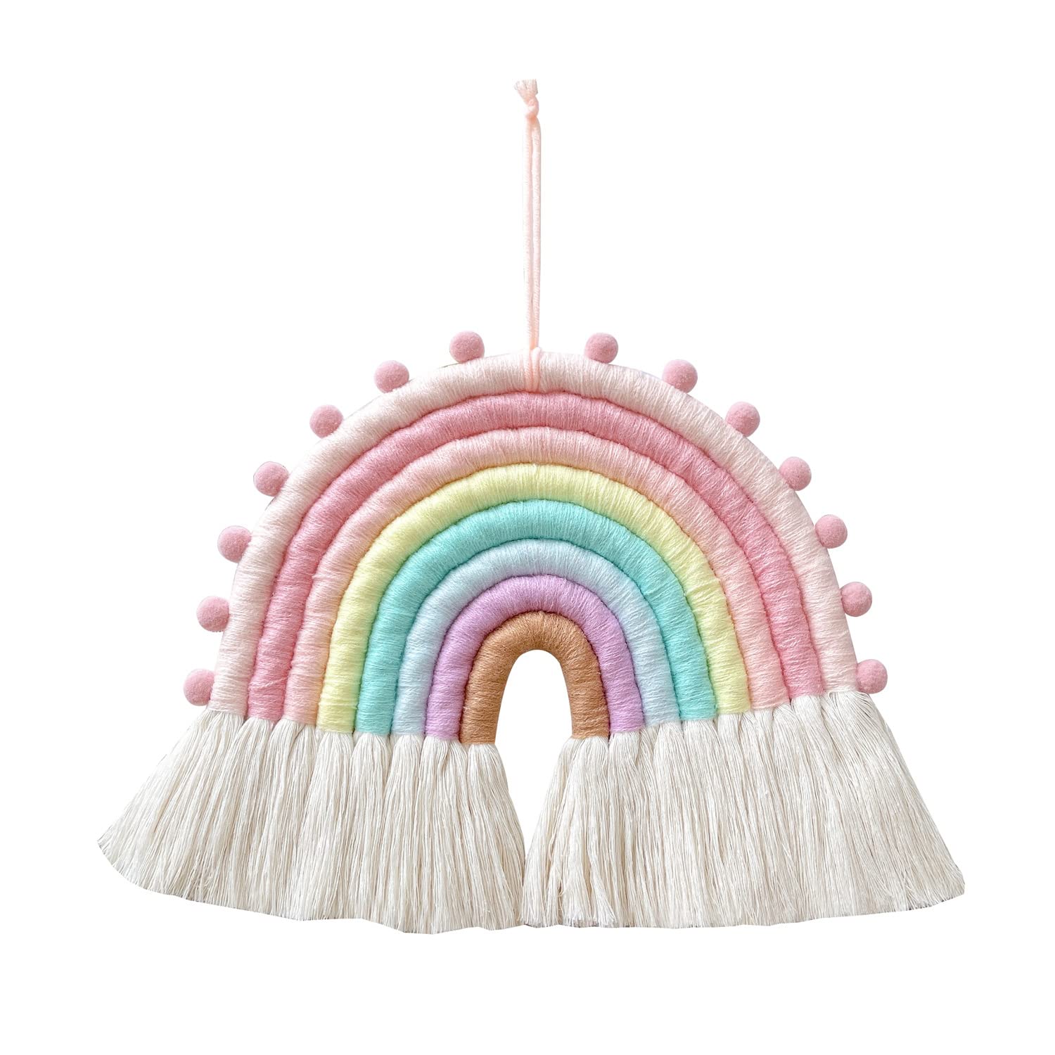 FANXIYA Rainbow Macrame Wall Hanging Decorations for Nursery Decor, Kids Bedroom Woven Tassel for Girls& Boys, Handmade Playroom Cotton Accessories for Baby Toddler Room (Pink)