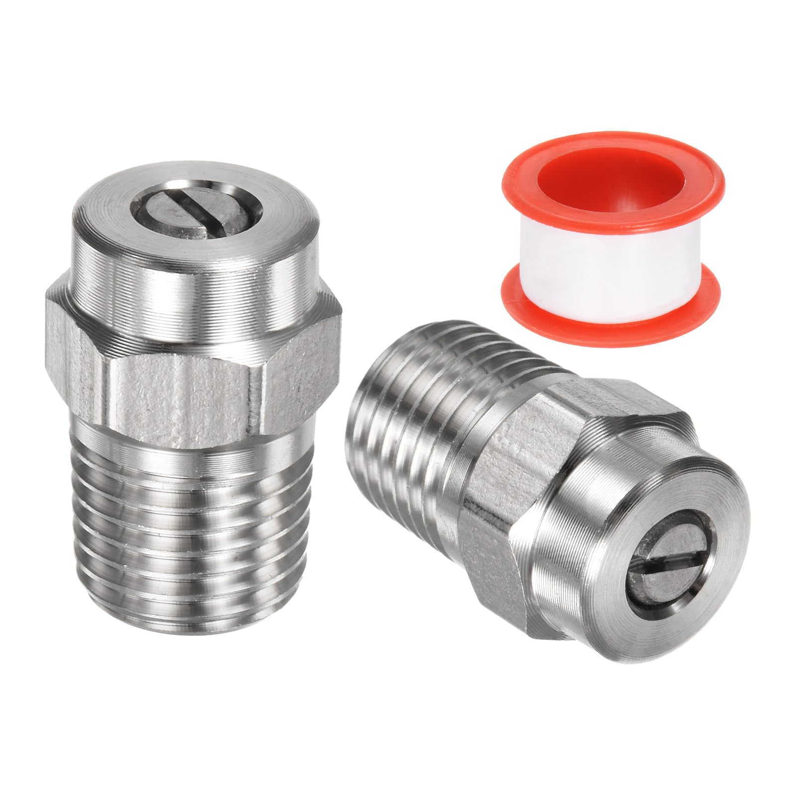 M METERXITY 2 Pack Surface Clean Tips - 25 Degree 1/4" NPT Male #25035 Pressure Washer Nozzles Cleaner Nozzle Replacement, Stainless Steel with Sealing Tape for Water Guns (1.156mm Orifice)