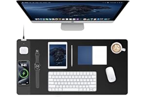 TopMade Mouse Pad with 15W Fast Wireless Charging, 31.5"x15.75" XXL Large Gaming Waterproof Desk Pad with Ultra-Smooth Surface, Non-Slip Base, Computer Desk Mat for MacBook, PC, Laptop, Black