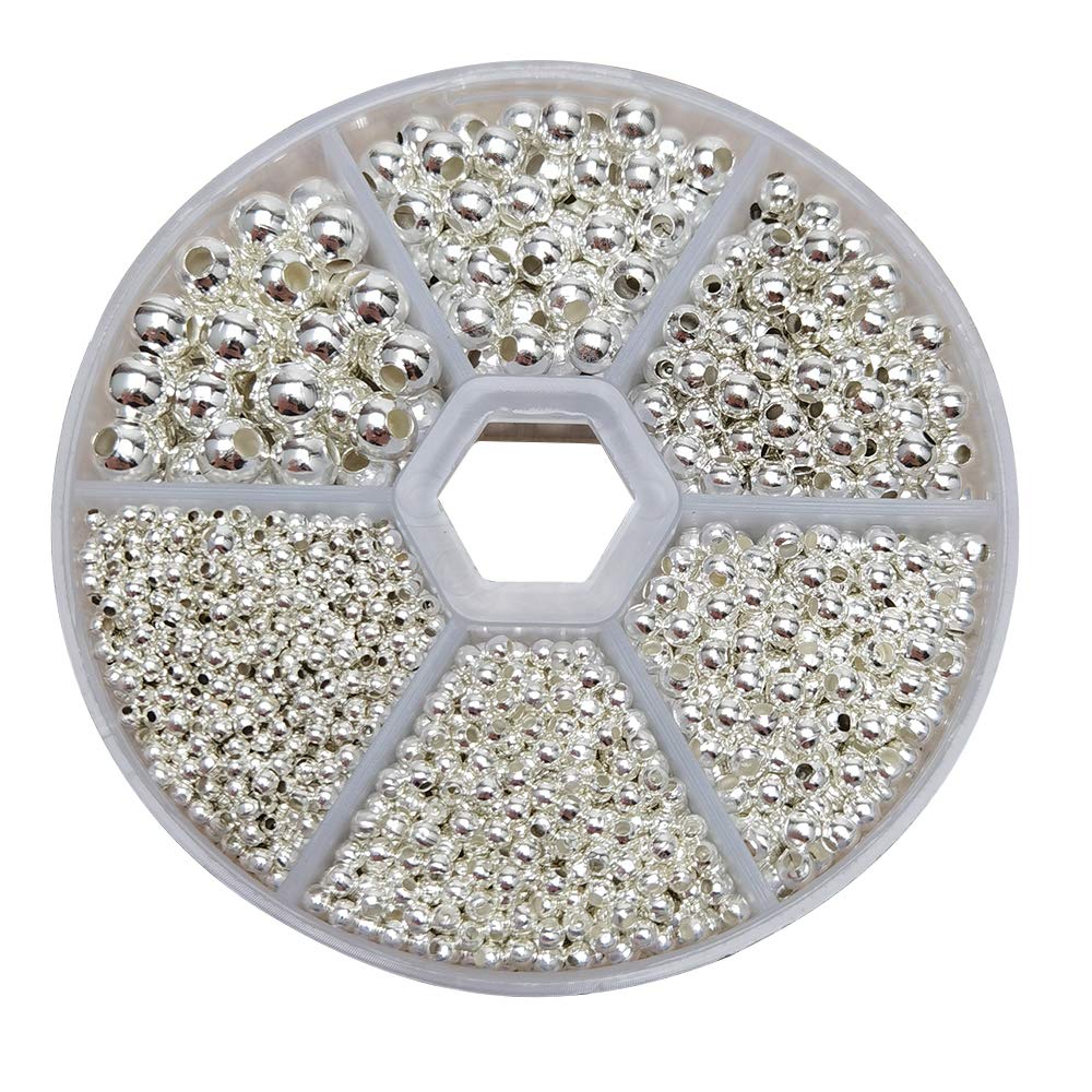 Chenkou Craft 1Box 1950pcs Assorted of 6 Sizes Metal Tinny Spacer Beads Jewelry Making Supplies (Siver, Mix)