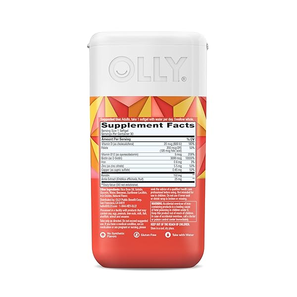 OLLY ULTRA STRENGTH HAIR SOFTGELS, SUPPORTS HAIR HEALTH, BIOTIN, KERATIN, VITAMIN D, B12, HAIR SUPPLEMENT, 30 DAY SUPPLY – 30 COUNT (PACKAGING MAY VARY)