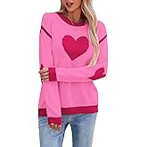 Allifewithu Women Big Cute Heart Sweater Long Sleeve Crew Neck Elbow Patchwork Knit Hearts Pullover