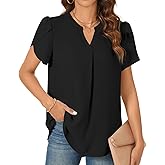 TAOHUADAO Womens Dressy Chiffon Blouses Summer Casual T-Shirts Petal Short Sleeve V Neck Tunic Tops for Leggings