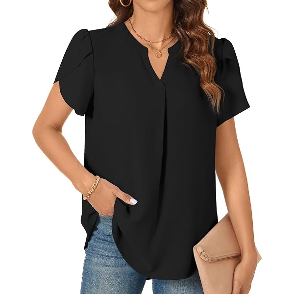BLANCHES Women's Summer Casual V-Neck T-Shirt – Loose Fit Short-Sleeve Top In Solid Colors - View #2