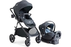 JOIE Ginger and Rue Travel System - 4-in-1 Travel System with Lightweight Baby Car Seat and an Included Anti-Rebound Base for Easy Install and Pramette Stroller (Twilight)