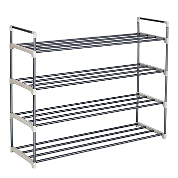 SONGMICS Schuhregal Schuhständer mit 4 Ablagen für bis zu 20 Schuhe Grau 92 x 74 x 30 cm (B x H x T) LSA14G