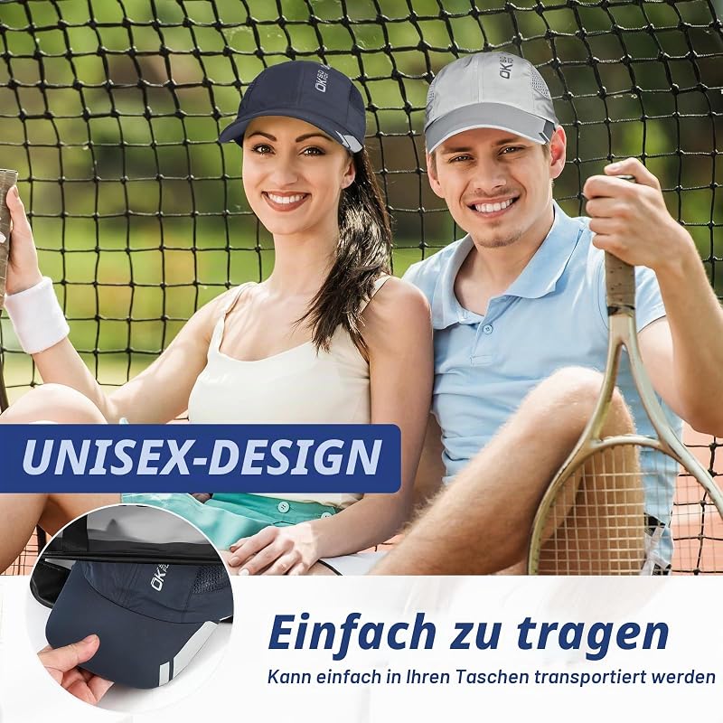 2 Pcs Baseball Cap Herren Damen, Schnelltrocknend Basecap Running Cap mit Atmungsaktivem Mesh Unisex, Leichtgewicht Schildmütze Verstellbar Draußen Kappen Sonnenhut Cappy für Golf Reisen Laufen