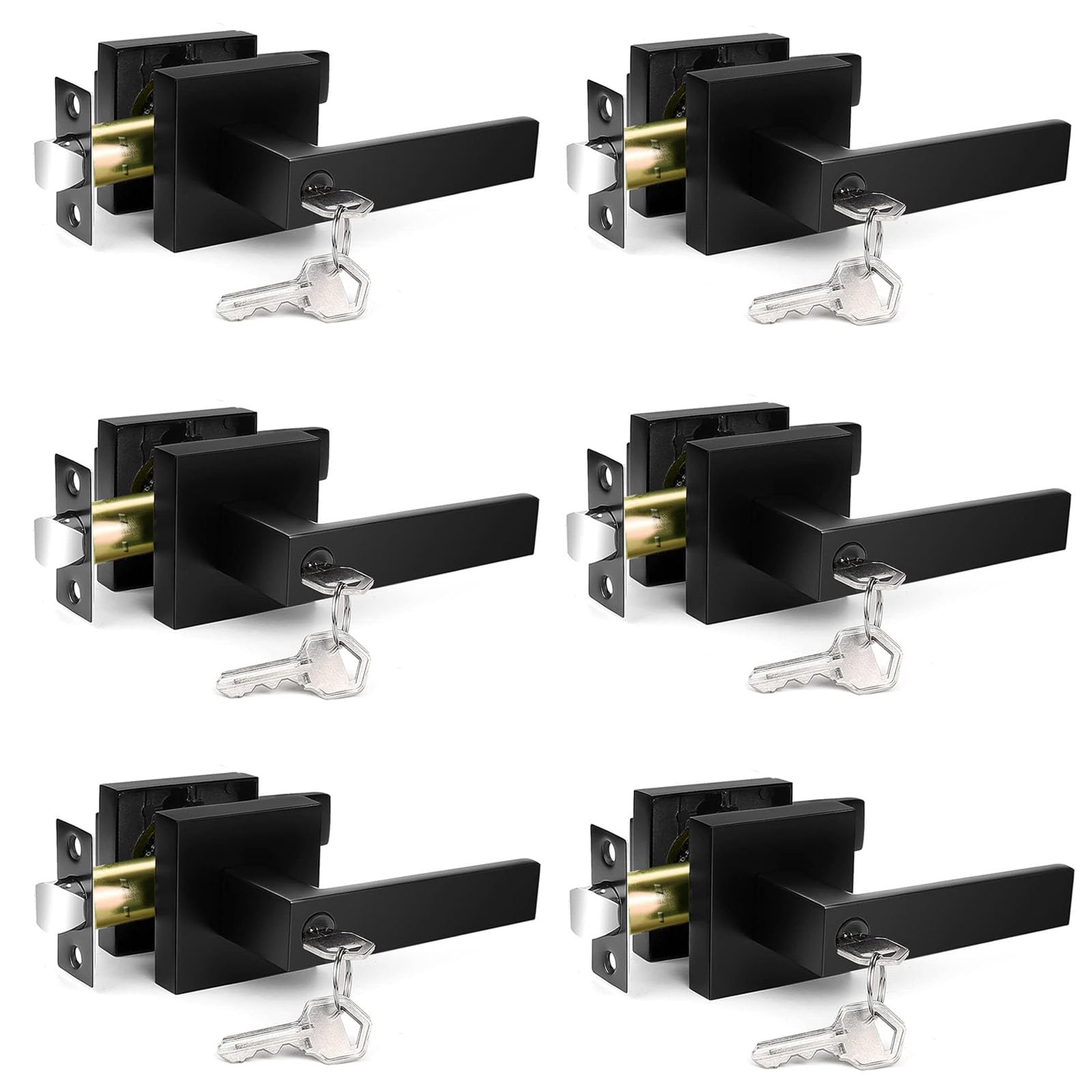 Photo 1 of *** PARTIAL SET *** YYTDZSW Door Handles Interior, Keyed Entry Door Knobs, Black Door Handle with Reversible Lever, 6 Pack Heavy Duty Door Lock Sets (Keyed Alike), Door Levers for Bedroom & Bathroom, Matte Black