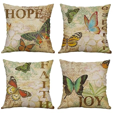 Miulee Pack Of 4 Decorative Butterfly Pillow Covers Pillowcases