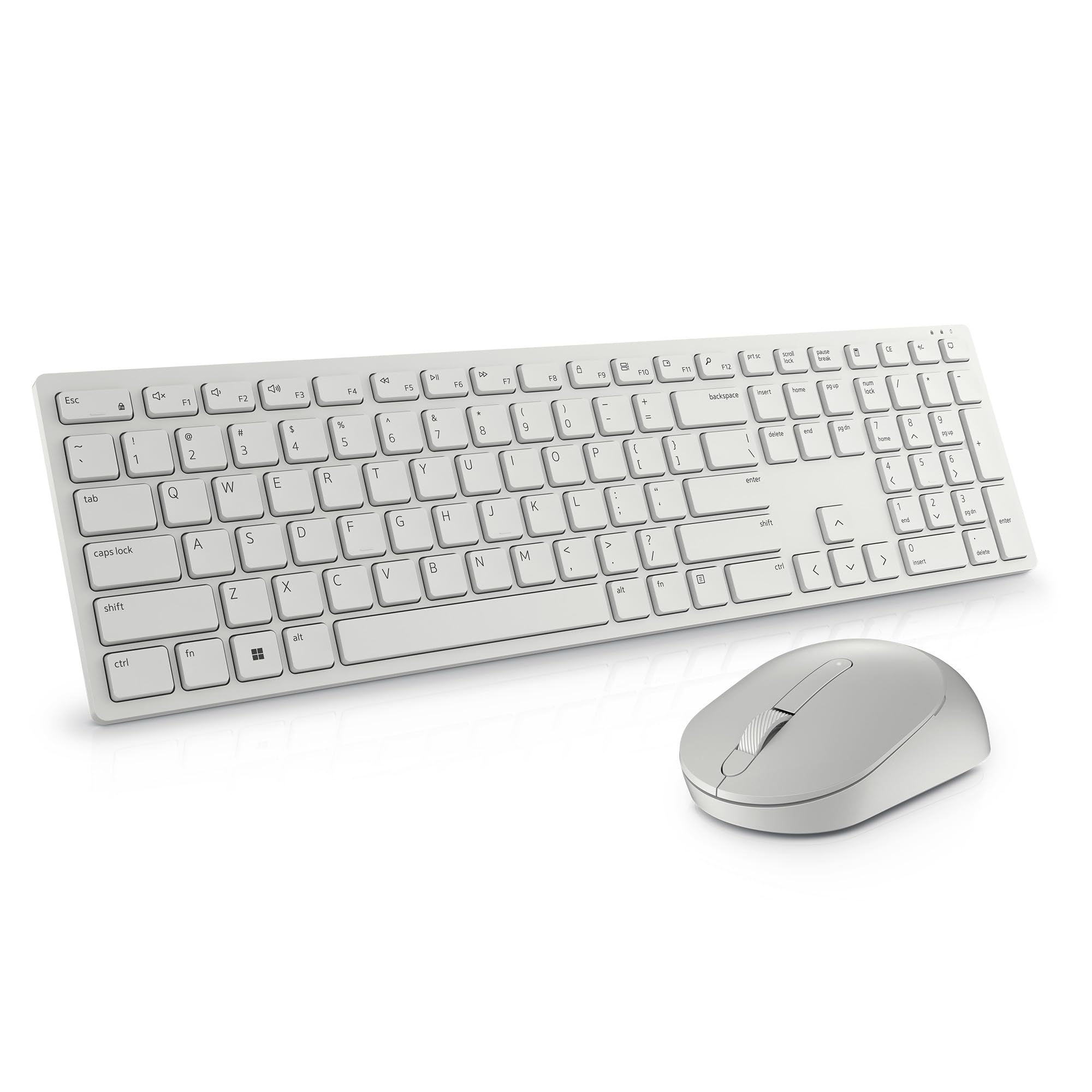Teclado y mouse Dell Pro KM5221W: inalámbrico, interfaz de 2,4 GHz, receptor inalámbrico USB, volumen, silenciar teclas de acceso rápido, 3 botones de mouse, inglés de EE. UU., servicio de intercambio avanzado de 3 años, blanco
