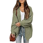 SHENHE Women's Oversized Open Front Long Sleeve Lantern Sleeve Chunky Knit Cardigan