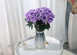 Denvii Artificial Purple Rose Flowers Bouquet of 12