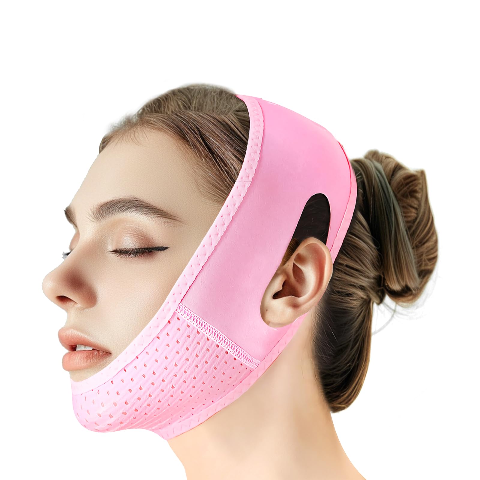 Photo 1 of Beiskll Reusable V Line Lifting Mask with Chin Strap, V Shaped Face Mask for Sagging, Jaw Exerciser (Pink)