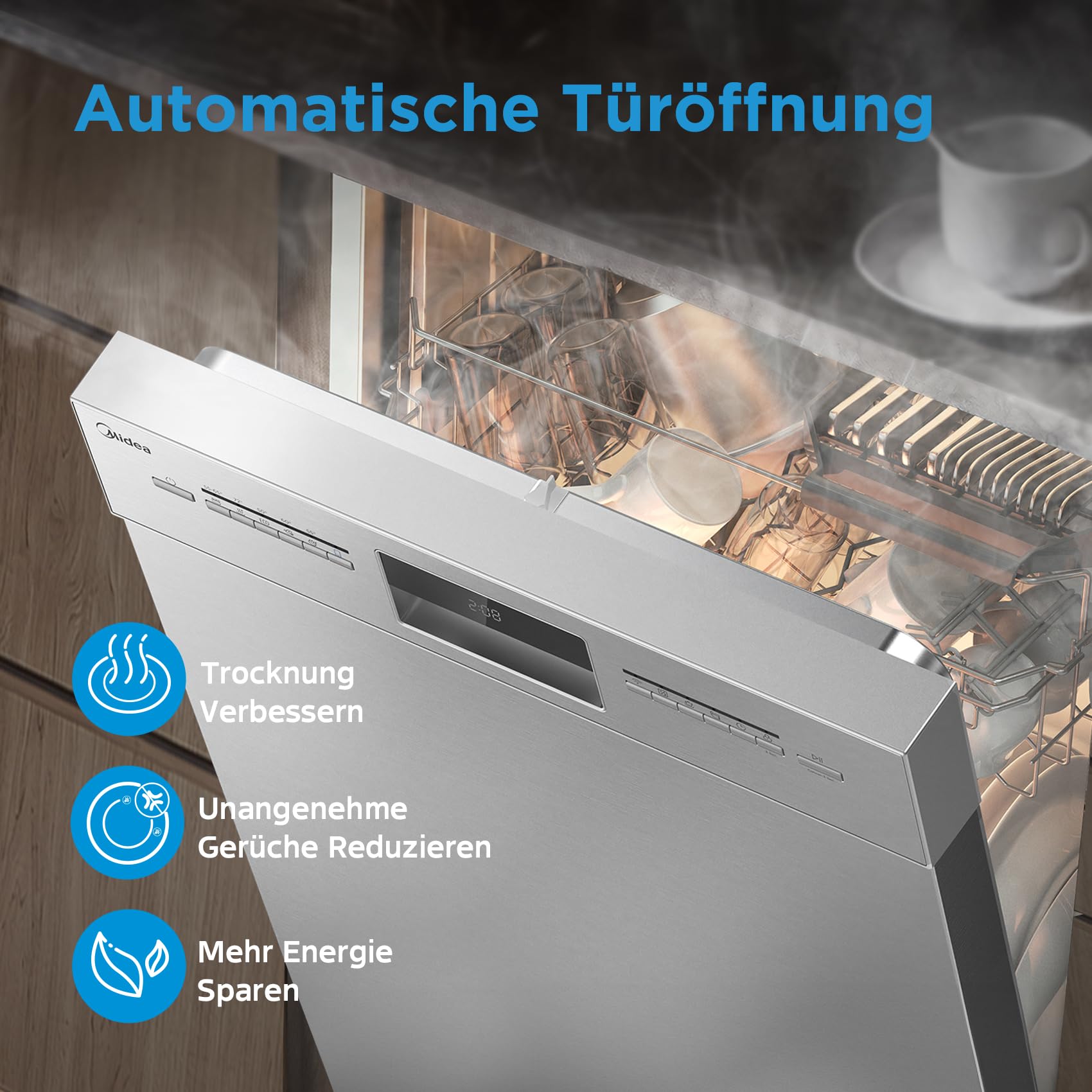 Midea SU 5.35X14CS Geschirrspüler Unterbau, 14 MGD, Spülmaschine 60 cm, Home Connect, Hygienepflege+, Maschinenpflege+, Extra Trocknung, Halbe Beladung, 44 db, Startverzögerung, Edelstahl 6