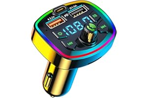 BUZET -E Bluetooth 5.0 FM Transmitter for Car, Stable [PD 20W + QC 3.0] USB Charger Music Radio Adapter, Useful Wireless Microphone &HiFi Bass Sound, Supports Hands
