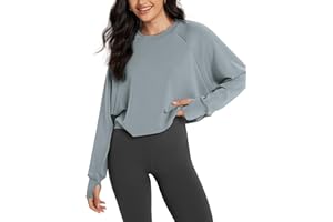 ODODOS Modal Soft Long Sleeve Cropped Sweatshirts with Thumb Hole for Women Crew Neck Pullover Crop Top