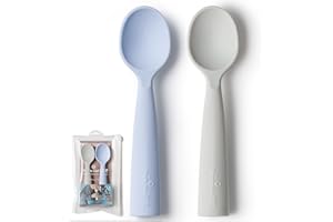 Miniware Silicone Baby Spoon for Training - BPA Free Baby Utensils - Baby Spoons Self Feeding 6 Months | 100% Food Grade Silicone - Modern & Dishwasher Safe Toddler Spoons (Grey and Lavender)